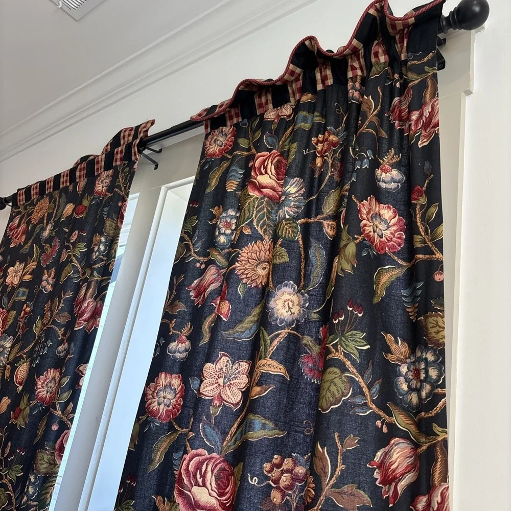 Custom‎ Jay Yang Cotton Floral Fabric Curtain Panels (2) Modern Farmhouse 35x84